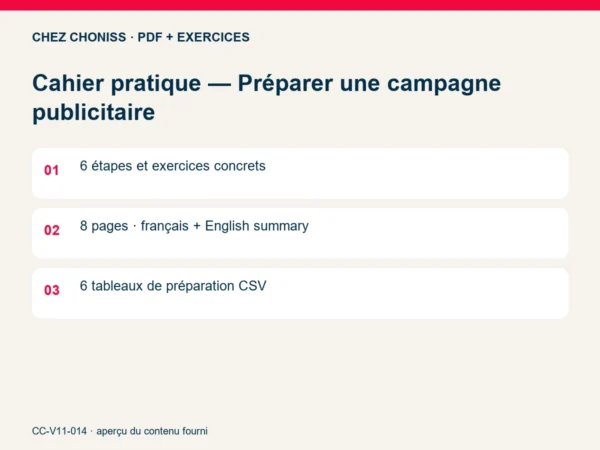 Cahier pratique — Préparer une campagne publicitaire