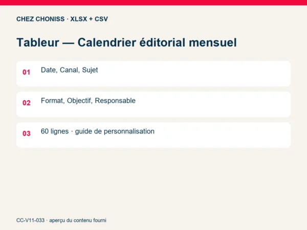 Tableur — Calendrier éditorial mensuel