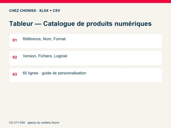 Tableur — Catalogue de produits numériques