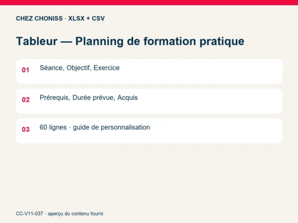 Tableur — Planning de formation pratique