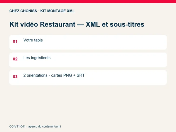 Kit vidéo Restaurant — XML et sous-titres