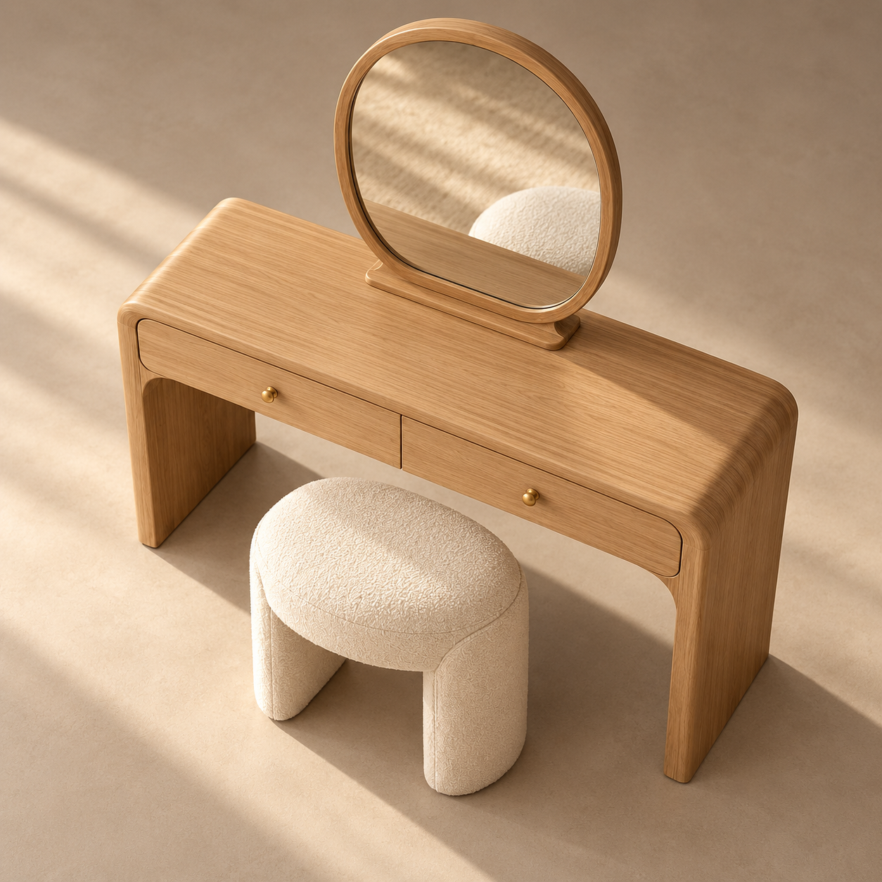 Coiffeuse Mira — vue du dessus — visuel d’inspiration généré