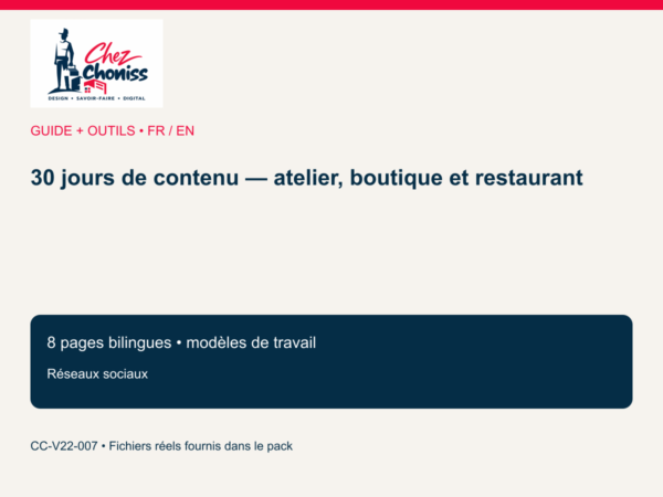Calendrier de contenu — atelier, boutique et restaurant