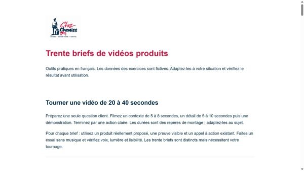 30 briefs distincts de vidéos produits — guide de tournage