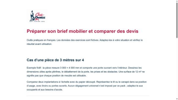 Brief mobilier et comparaison de devis — kit pratique