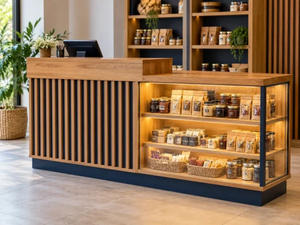 Comptoir et présentoir de commerce